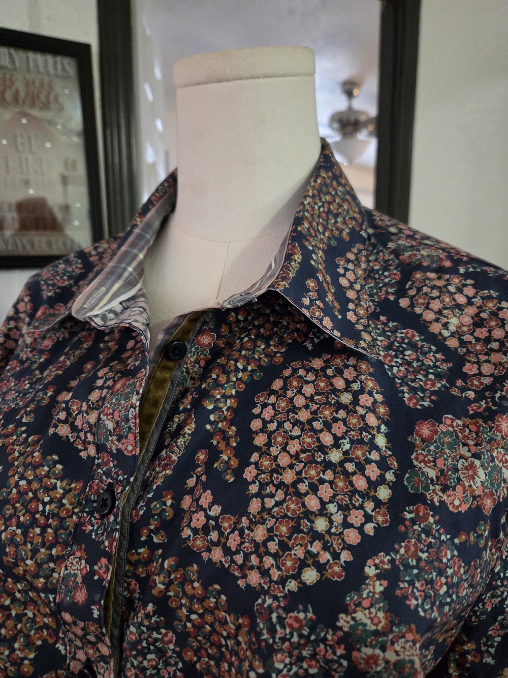Plus Size Orvis Navy Floral Button-Down Shirt